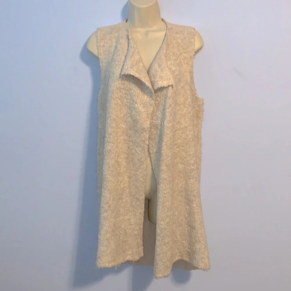 Loft outlet size small long boucle open sweater vest cream off white knit chunky